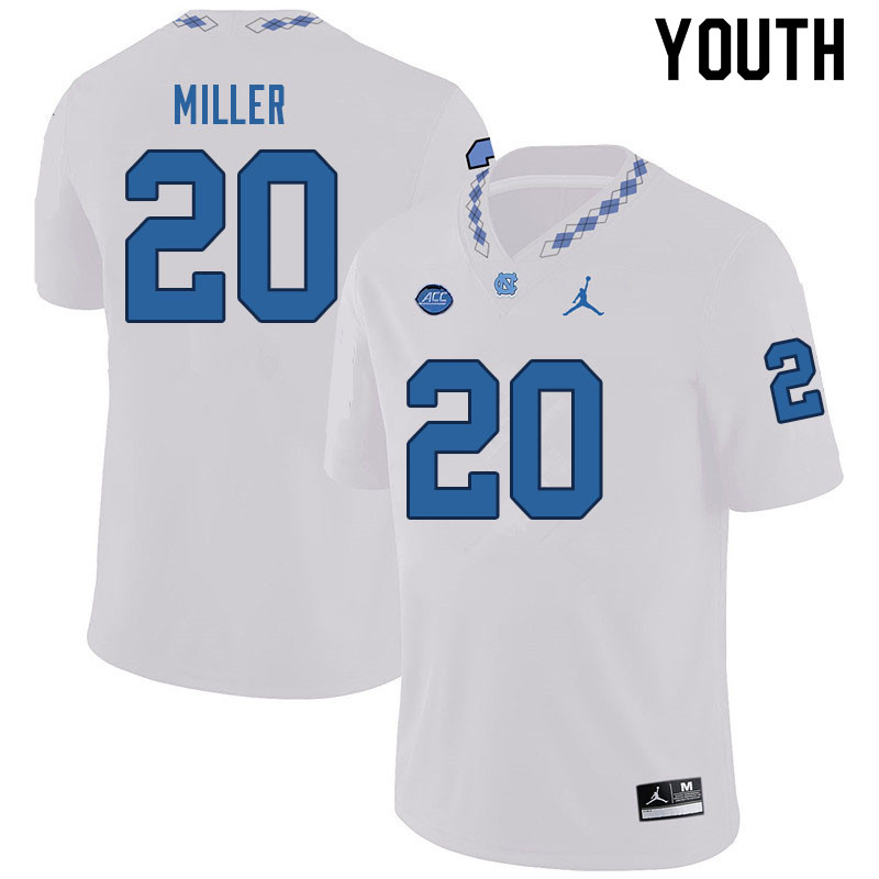 Youth #20 Brooks Miller North Carolina Tar Heels College Football Jerseys Sale-White